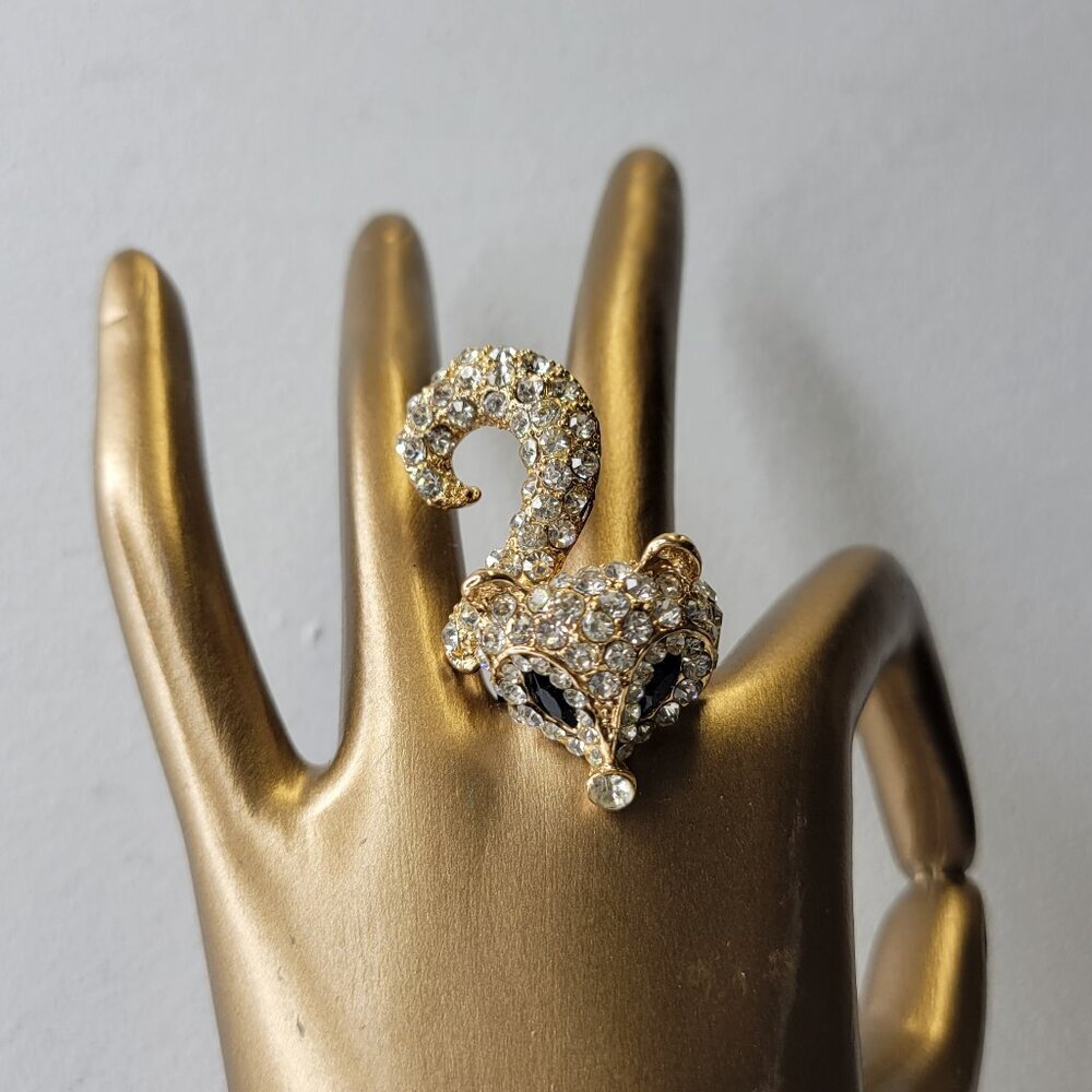 Gold and Crystal Fox Ring